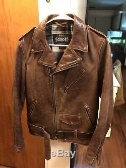 Schott Nyc Perfecto 626 Brown Leather Jacket Small Motorcycle