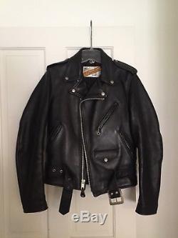 Schott Perfecto Black Leather Motorcycle Jacket Mens 34