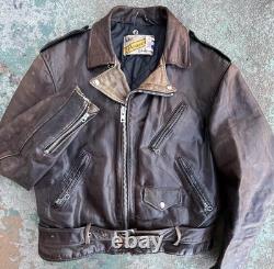 Schott Perfecto Brown Leather Motorcycle Jacket Size 42 Perfect Patina