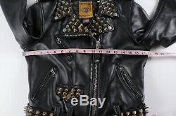 Schott Perfecto Leather Jacket Black Gold Studded Belted Motorcycle S Small USA