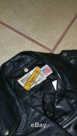 Schott Perfecto Motorcycle Black Leather Biker Jacket USA Made Size 44
