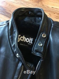 Schott STYLE 141 NYC Classic Racer Leather Motorcycle Jacket Size 48 withliner