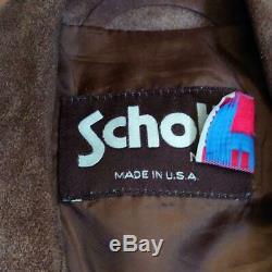 Schott Suede Leather Jacket Blouson Outer Men's Size 36 Brown Biker Bike USED