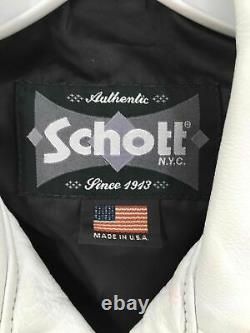 Schott Womens Moto Jacket White Asymmetric Zip Pockets Collar Belted Leather XL