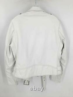Schott Womens Moto Jacket White Asymmetric Zip Pockets Collar Belted Leather XL