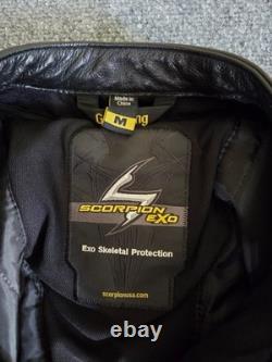 Scorpion EXO Mens Medium Black Leather Motorcycle Riding Jacket Armor