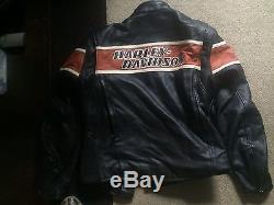Screamin' Eagle Harley Davidson Men's Orange Stripes Leather Jacket (XL)