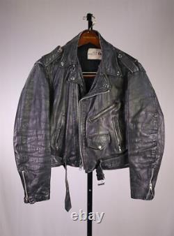 Sea Dream Leather Broken-In Black Asymmetrical Motorcycle Biker Jacket Short 42
