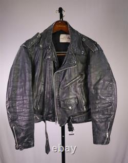 Sea Dream Leather Broken-In Black Asymmetrical Motorcycle Biker Jacket Short 42