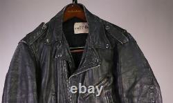 Sea Dream Leather Broken-In Black Asymmetrical Motorcycle Biker Jacket Short 42