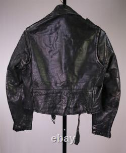 Sea Dream Leather Broken-In Black Asymmetrical Motorcycle Biker Jacket Short 42
