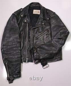 Sea Dream Leather Broken-In Black Asymmetrical Motorcycle Biker Jacket Short 42