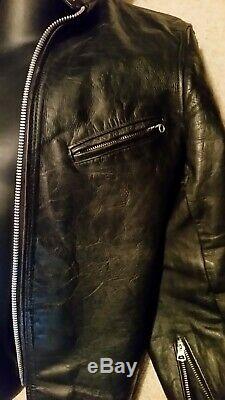 Size 38 small VTG SCHOTT Perfecto Cafe Racer BLACK LEATHER Motorcycle JACKET