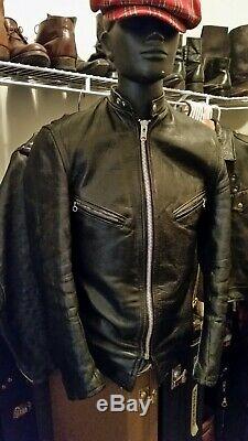Size 38 small VTG SCHOTT Perfecto Cafe Racer BLACK LEATHER Motorcycle JACKET