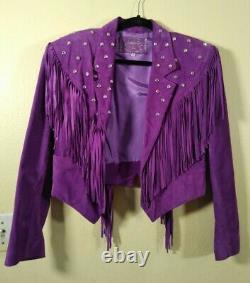 Southwest Jacket Skirt Chaps Purple Suede Fringe Rhinestone Cowgirl Size M USA