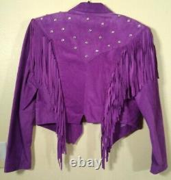 Southwest Jacket Skirt Chaps Purple Suede Fringe Rhinestone Cowgirl Size M USA