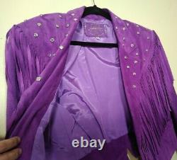 Southwest Jacket Skirt Chaps Purple Suede Fringe Rhinestone Cowgirl Size M USA