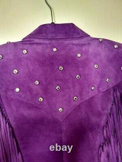 Southwest Jacket Skirt Chaps Purple Suede Fringe Rhinestone Cowgirl Size M USA