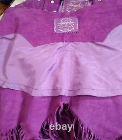 Southwest Jacket Skirt Chaps Purple Suede Fringe Rhinestone Cowgirl Size M USA