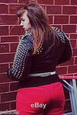 Spiked + Studded Genuine Leather Moto Jacket Vintage Women's XS S M L XL XXL