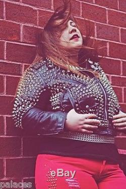 Spiked + Studded Genuine Leather Moto Jacket Vintage Women's XS S M L XL XXL