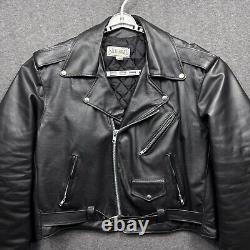 Steer Brand Jacket Mens Large Black Leather Motorcycle Lined Zip Coat USA Biker