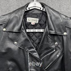Steer Brand Jacket Mens Large Black Leather Motorcycle Lined Zip Coat USA Biker