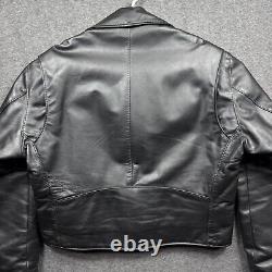 Steer Brand Jacket Mens Large Black Leather Motorcycle Lined Zip Coat USA Biker