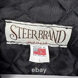 Steer Brand Jacket Mens Large Black Leather Motorcycle Lined Zip Coat USA Biker