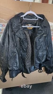 Stefano Leather Motorcycle Biker Jacket with Harley Davidson Patch Mens XL