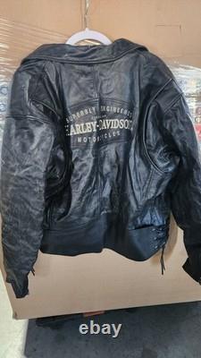 Stefano Leather Motorcycle Biker Jacket with Harley Davidson Patch Mens XL