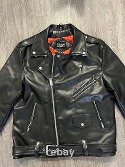 Straight To Hell Commando Vegan Leather Motorcycle Jacket Black, Size 44