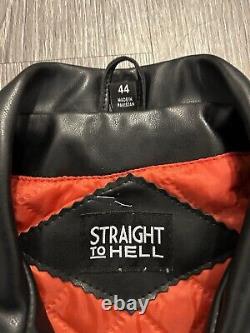 Straight To Hell Commando Vegan Leather Motorcycle Jacket Black, Size 44