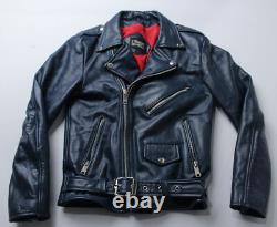 Straight To Hell Unisex Commando Leather Motorcycle Jacket CD4 Blue Size 36