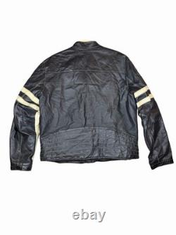 Street Legal Mens Black White Leather Motorcycle Jacket Full Zip Size L
