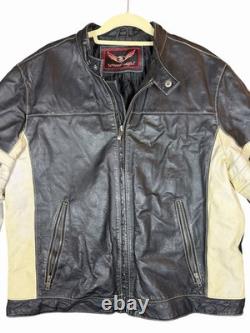 Street Legal Mens Black White Leather Motorcycle Jacket Full Zip Size L