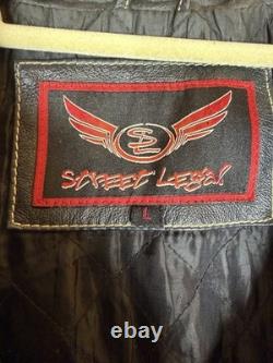 Street Legal Mens Black White Leather Motorcycle Jacket Full Zip Size L