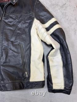 Street Legal Mens Black White Leather Motorcycle Jacket Full Zip Size L