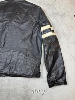 Street Legal Mens Black White Leather Motorcycle Jacket Full Zip Size L