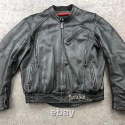 Street & Steel Leather Jacket Mens Large Black Full Zip Racer Biker Motorcycle