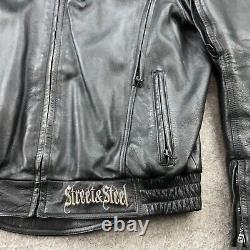 Street & Steel Leather Jacket Mens Large Black Full Zip Racer Biker Motorcycle