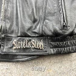 Street & Steel Leather Jacket Mens Large Black Full Zip Racer Biker Motorcycle