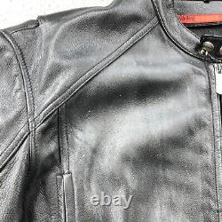 Street & Steel Leather Jacket Mens Large Black Full Zip Racer Biker Motorcycle