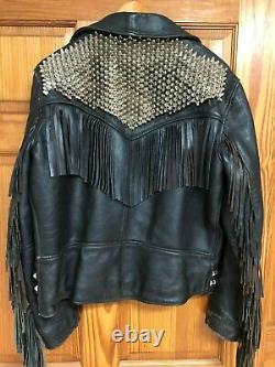 Studded Leather Jacket Punk Metal Fringe Vintage Biker Jacket