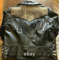 Studded Leather Jacket Punk Metal Fringe Vintage Biker Jacket