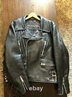 Studded Leather Jacket Punk Metal Fringe Vintage Biker Jacket