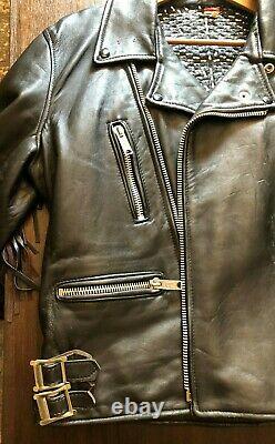 Studded Leather Jacket Punk Metal Fringe Vintage Biker Jacket