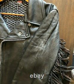 Studded Leather Jacket Punk Metal Fringe Vintage Biker Jacket