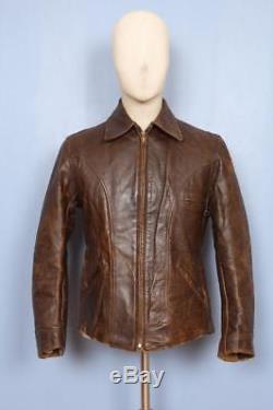 Stunning Vtg 30s HORSEHIDE Half Belt Motorcycle Sports Leather Jacket Small