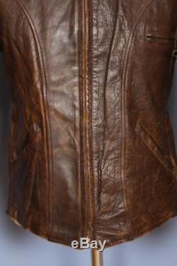 Stunning Vtg 30s HORSEHIDE Half Belt Motorcycle Sports Leather Jacket Small